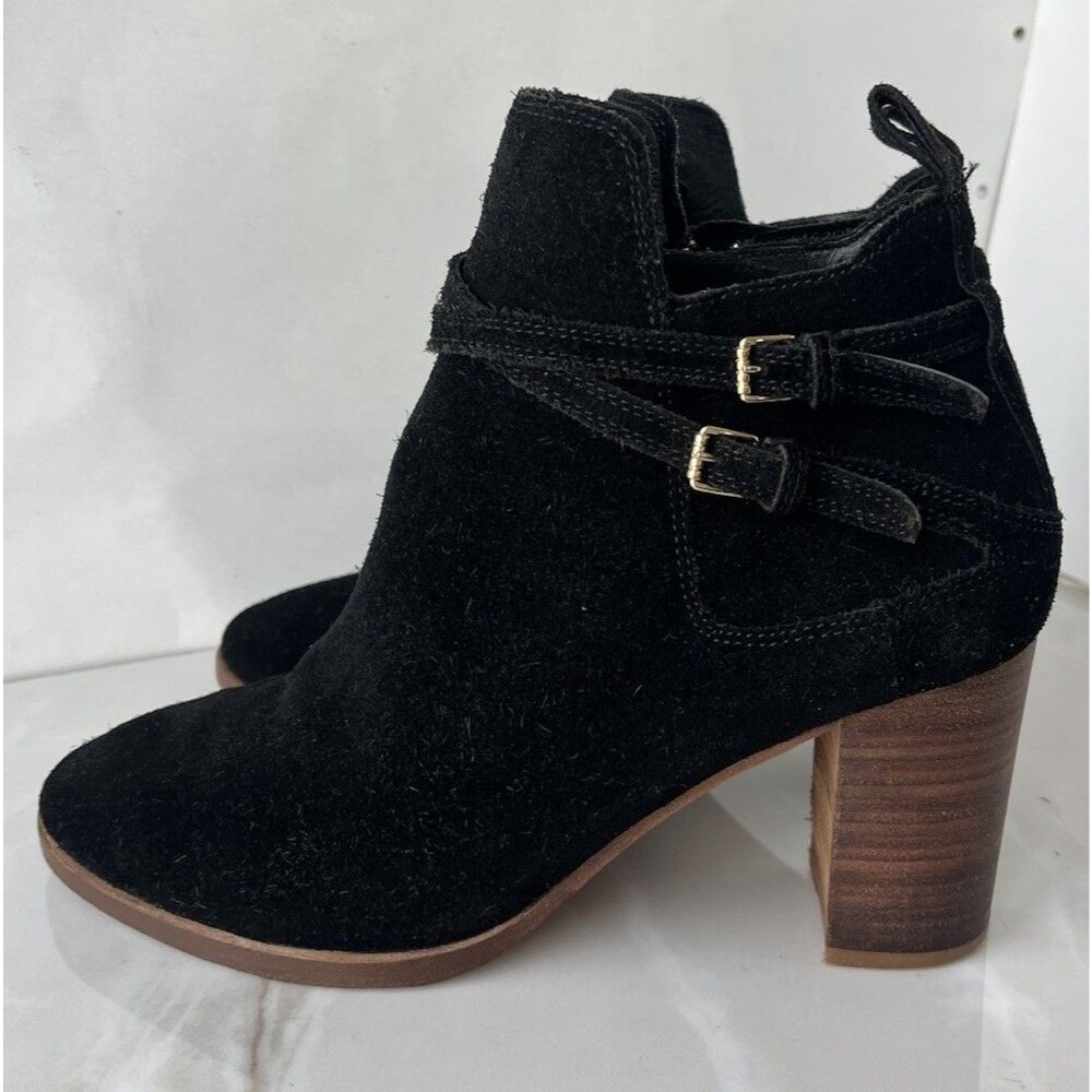 Cole Haan Linnie Black Ankle Boots Bootie  Heels Sz 8 B Suede Leather W07469 Wmn